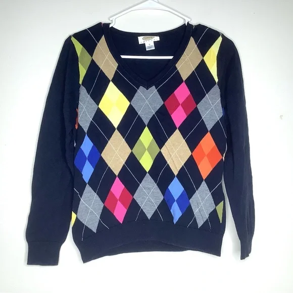 < Vintage Talbots Argyle Preppy Academia V-Neck Sweater > - Picture 1 of 5